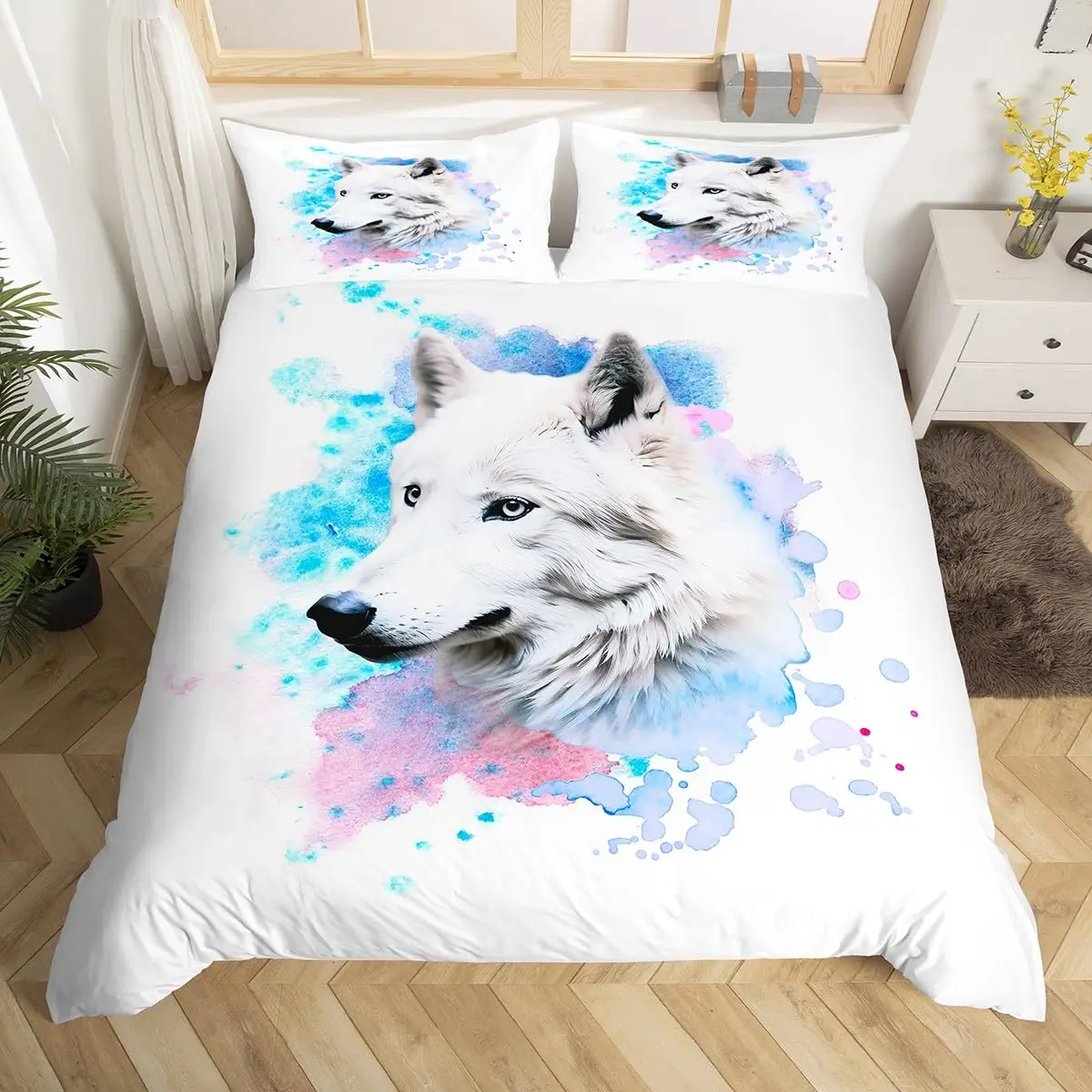 Wildlife Wolf Duvet Cover Queen Twin King Size for Kids Boys Teen, Jungle Wild Animal Bedding Set Woodland Wolf Comforter Cover
