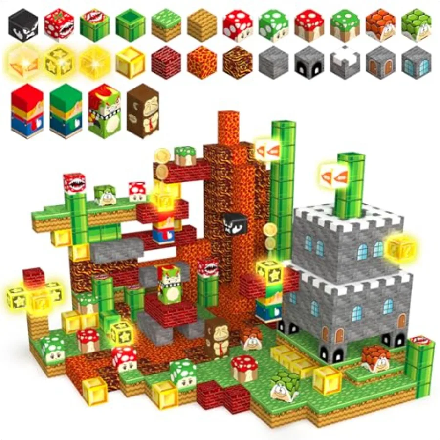 

Magnetic Blocks Building Toys 1 Light Up Building Blocks Magnet Cubes for Toddlers Boys Girls 3+ Build Game Adventure Scenes ST