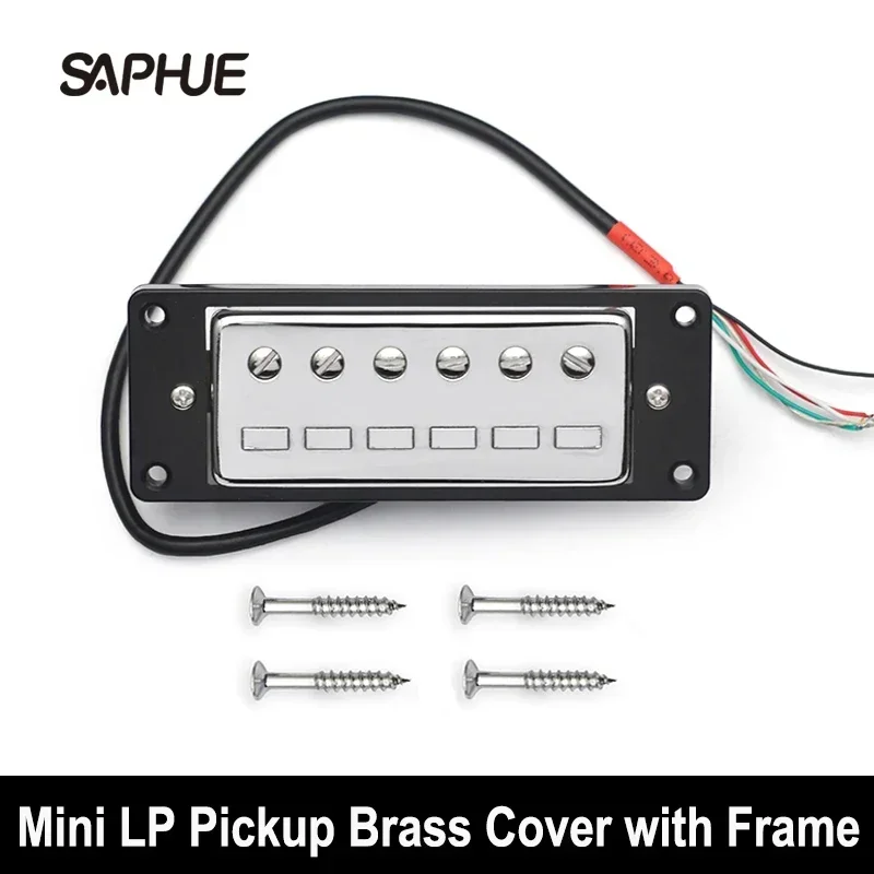 Mini LP Pickup Brass Cover with Frame 9K 4-Conduct Cable Coil Splitting 6 Round+6 Square Pole Piece for LP Guitar 68x29mm