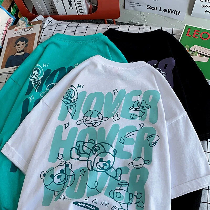 Tops con estampado de oso para mujer, camiseta Harajuku de gran tamaño, camiseta Kawaii para mujer, ropa informal holgada de manga corta, ropa de calle 2022