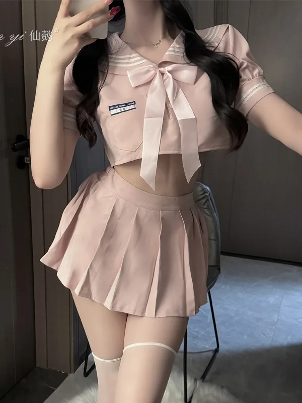 Underwear Pure Desire Ultra Short Pleated Skirt Student sets Sexy Sailor Uniform High waisted short top Short sleeved ONFQ