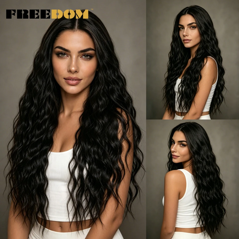 

FREEDOM Synthetic Lace Front Wigs For Black Women 13x4 Pre Plucked Curly Hair Glueless Wig Ombre Brown Highlight Daily Use Wig