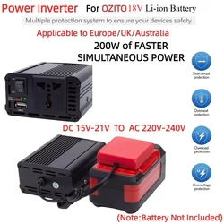 200w tragbarer Wechsel richter für Ozito/Einhell 18V Batterie, DC 18V bis AC 220V mit USB 5V 2,4 A für UK EU au (keine Batterie)