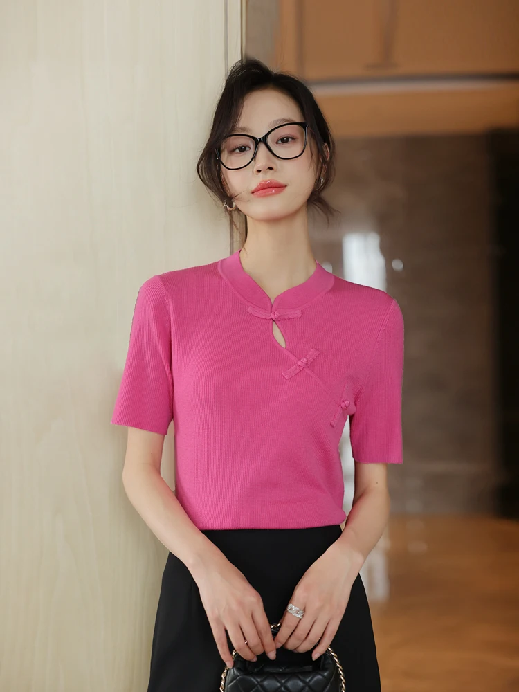 

Новый китайский вязаный свитер из шерсти с пуговицами, дизайн с боковыми пуговицами, весенняя новинка, женский шерстяной топ