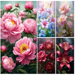 DIY Diamond Painting Cross Stitch Kit Peony and lily Flower Full Drills Diamond Mosaic New Collection 2024 Home Decor Gift