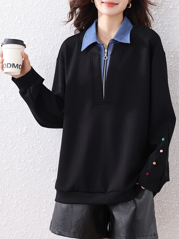 

Модный женский свитшот с воротником, осенняя новинка, дизайнерский топ с длинными рукавами, стандартной длины, в корейском стиле