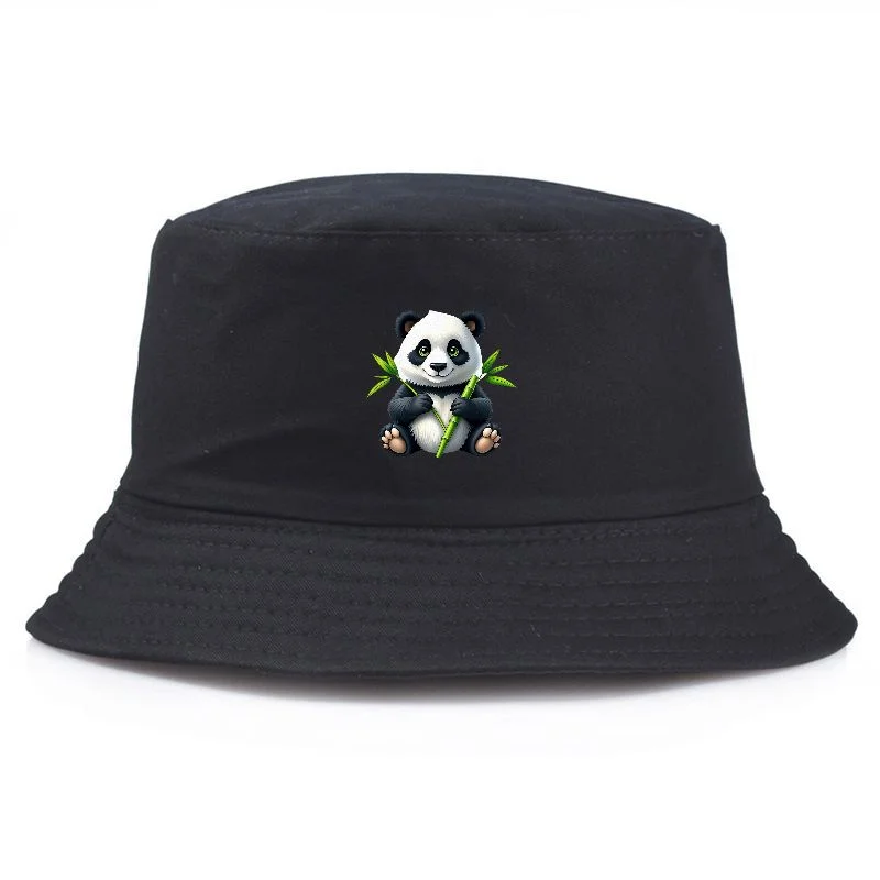 Bucket Hat Cute Panda Print Cotton Fisherman Cap Y2K Vintage Casual Summer Packable Sun Hat Outdoor Beach Fishing Cap