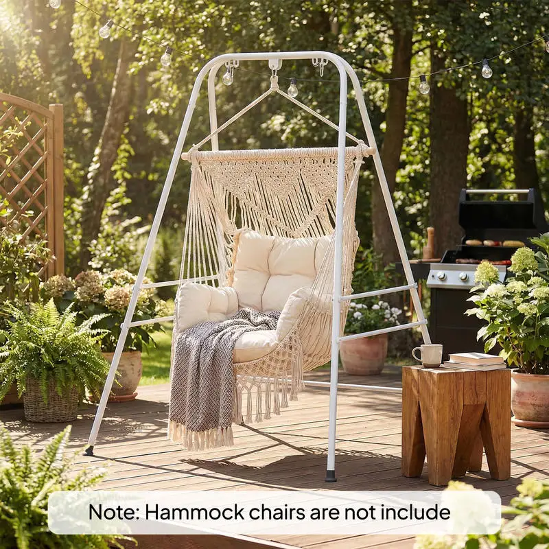 Outsunny Hammock Chair Stand  Indoor and Outdoor Use with Anti-Slip Foot Pads, 2 Carabiners, White view 2