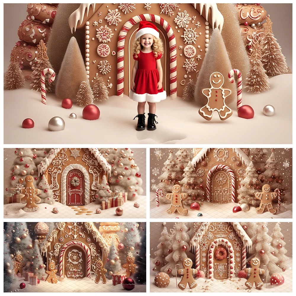 

Christmas House Background Photography Tree Party Baby Photo Backdrop Beige Wallpaper Snowflake Candy Decoration Banner