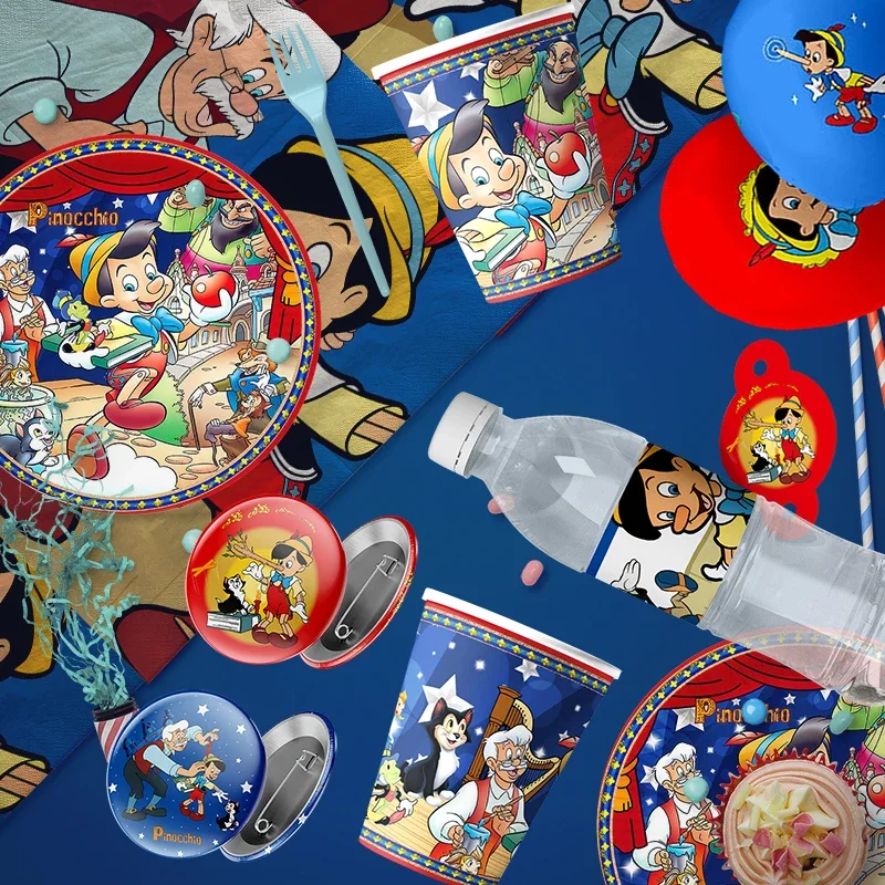 Disney The Adventures of Pinocchio Theme Party Supplies Tableware Cup Plate Topper Kid Baby Party Decoration Girls Baby Shower