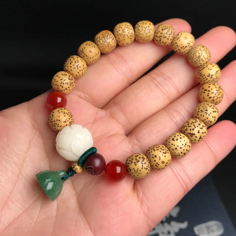 Original Ecology Gold Seed Xingyue Bodhi Barrel Beads Single Circle Bracelet Girls with Dok Bua Kao Aventurine Lotus Seedpod