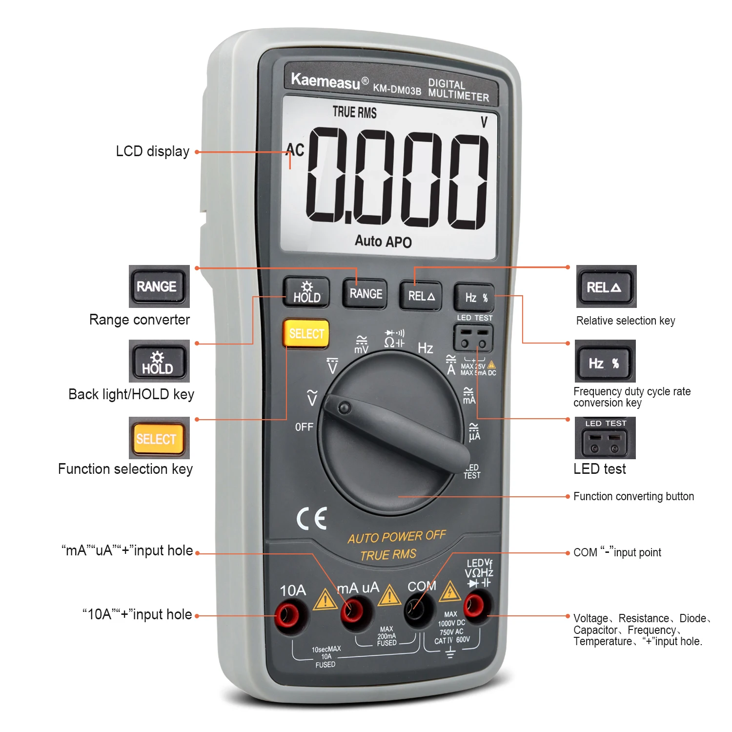 Kaemeasu New Large Screen 6000 Count Digital Multimeter DC/AC Resistance Capacitance Meters LED Testing KM-DM03B