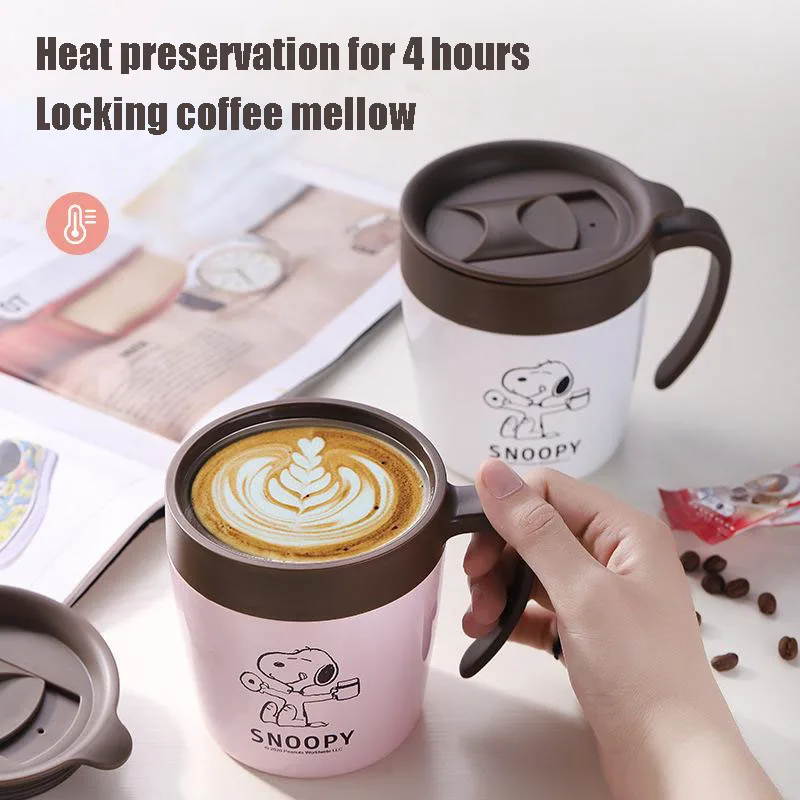 

Snoopyed Insulated Mug 304 Stainless Steel Office for Men and Women Simple Anti Falling Handle Kawaii Cartoon Couple Coffee Cup