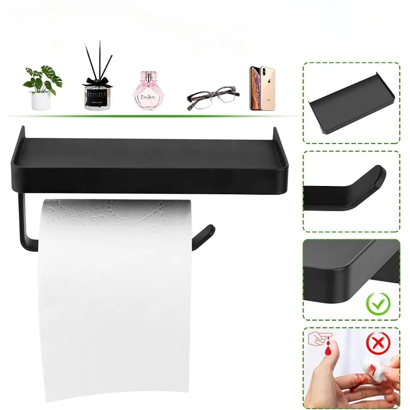 Wall-Mounted Toilet Paper Holder with Storage Shelf Waterproof Bathroom Tissue Rack with Phone Holder for Bathroom Accessories image 5
