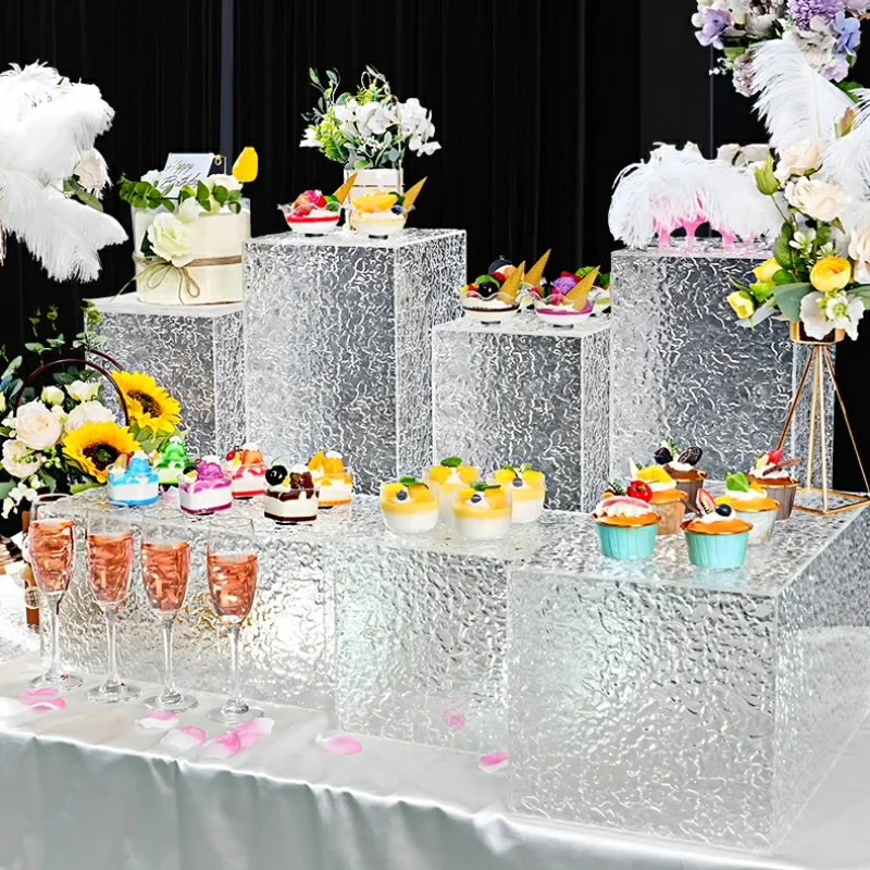 

Acrylic Buffet Display Decorating Box Buffet Riser Food Drink Candy Snack Display Stands Stackable Table Dessert Cake Party 6PC