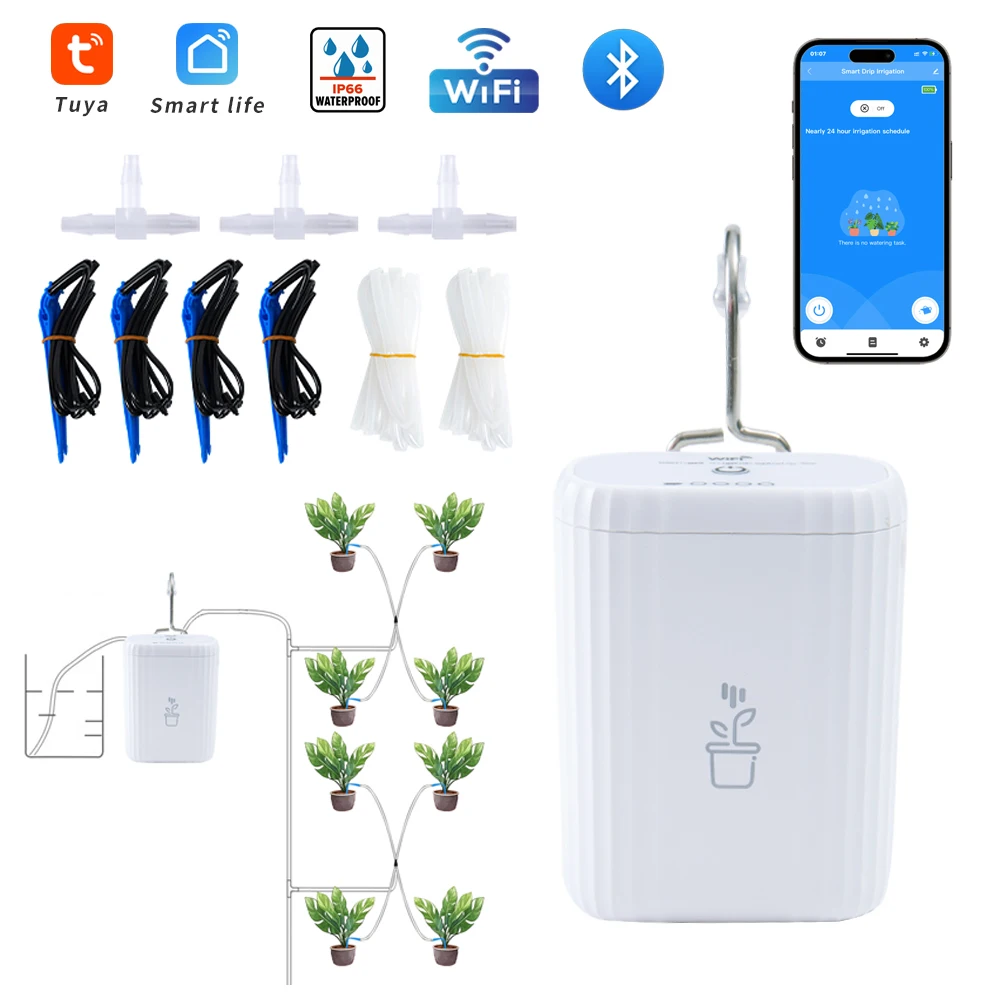 Tuya WiFi Intelligent Watering Kits Timed Automatic Drip Irrigation System Remote APP Control Auto Watering for Plants Flowers