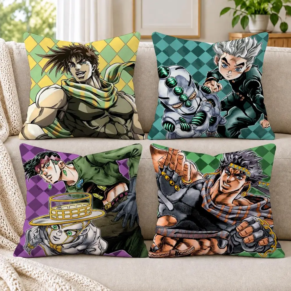 J-JoJo B-Bizarre Adventure Cushion Cover Short Plush Double-Sided Printing Sofa Bedroom Pillow Case Aesthetic Home Decor