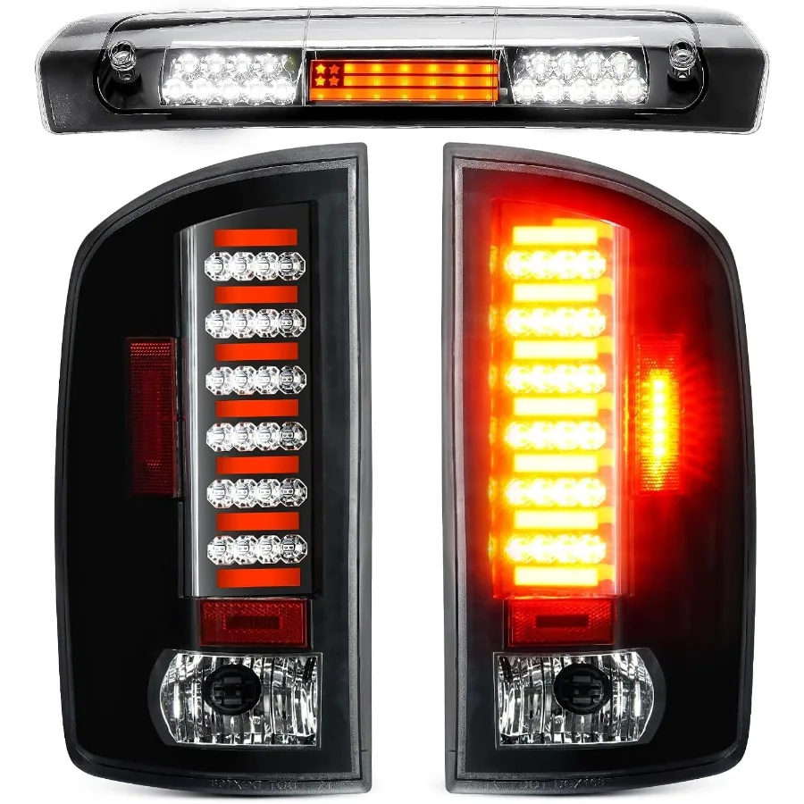 LED Tail Lights with Third Brake Light for Dodge Ram 1500 20022006 and Dodge Ram 2500 3500 20032006 3Piece Set with Chrome Hous
