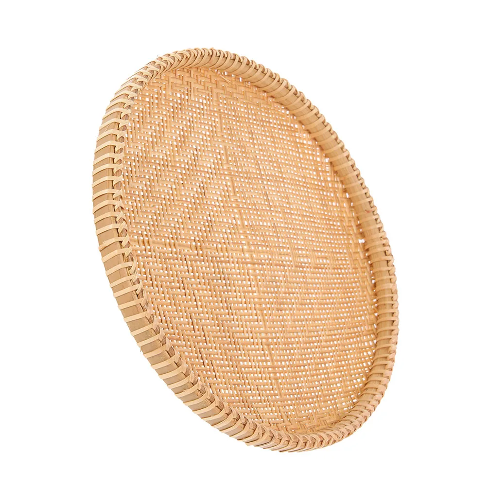 

Bamboo Fruit Basket Kitchen Food Serving Tray Vegetable Holder Drying Sieve Dustpan Round Container Bread Storage Decorative