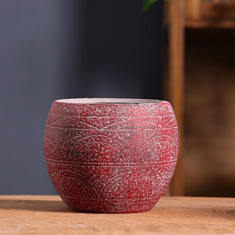 Mediterranean Succulent Flower Pot Large Diameter Red Ceramic Old Pile Basin Retro Household Use view 2