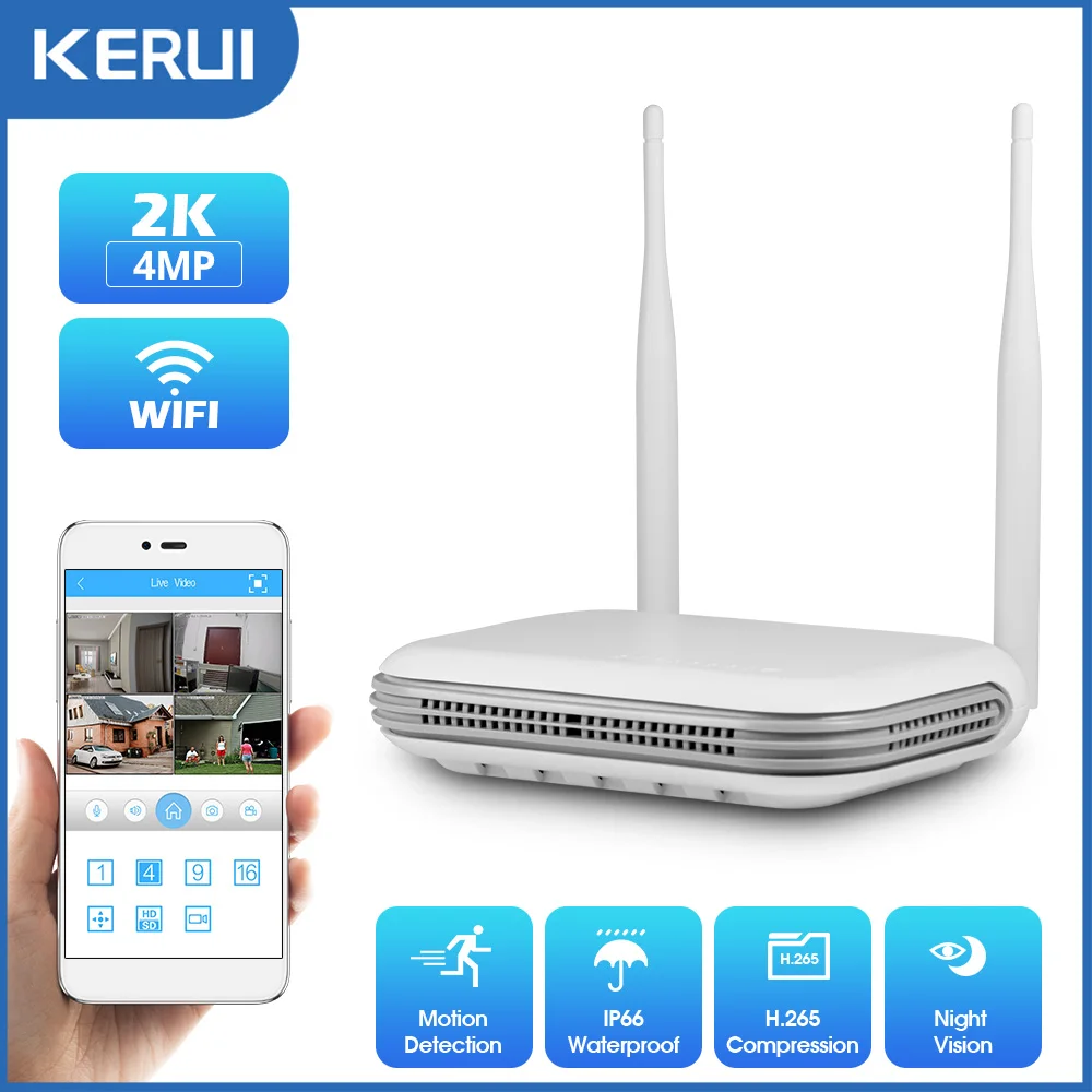 KERUI 2K 4MP zewnętrzna kamera Full HD Security WIFI IP Icsee 2,5-calowa kamera HDD pasuje do bezprzewodowego MINI 8CH NVR Host systemu