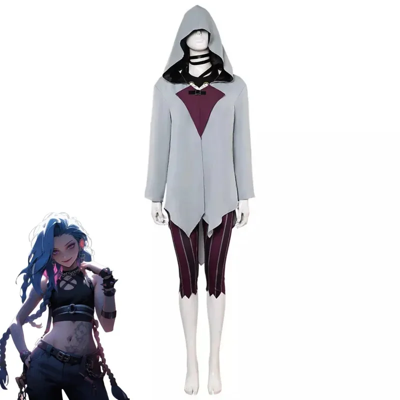 

Игра LOL Arcane Crit Loli Jinx Косплей Костюм Свободная пушка Плащ с капюшоном с короткими рукавами Униформа Парик Мужчина Женщина Карнавальный костюм;2