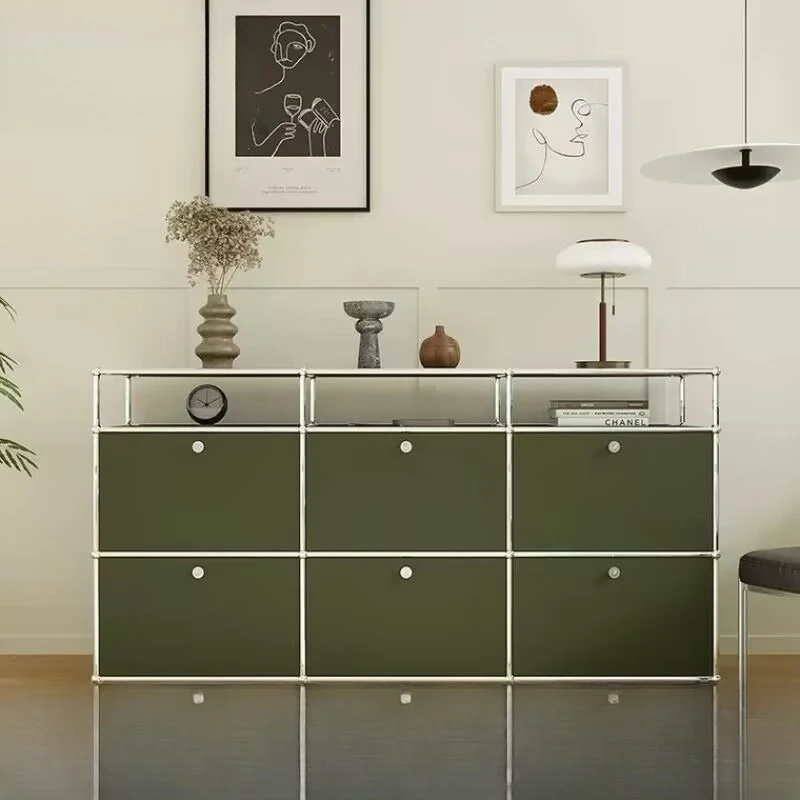 Olive green modular TV cabinet multi-function cabinet simple storage cabinet used stainless steel sideboard