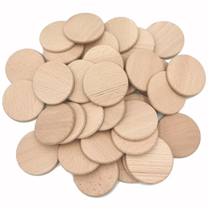 50PCS Round Unfinished Wood Cutout Circles Chips Wood Coins for Arts & Crafts Projects, Board Game Pieces, Ornaments