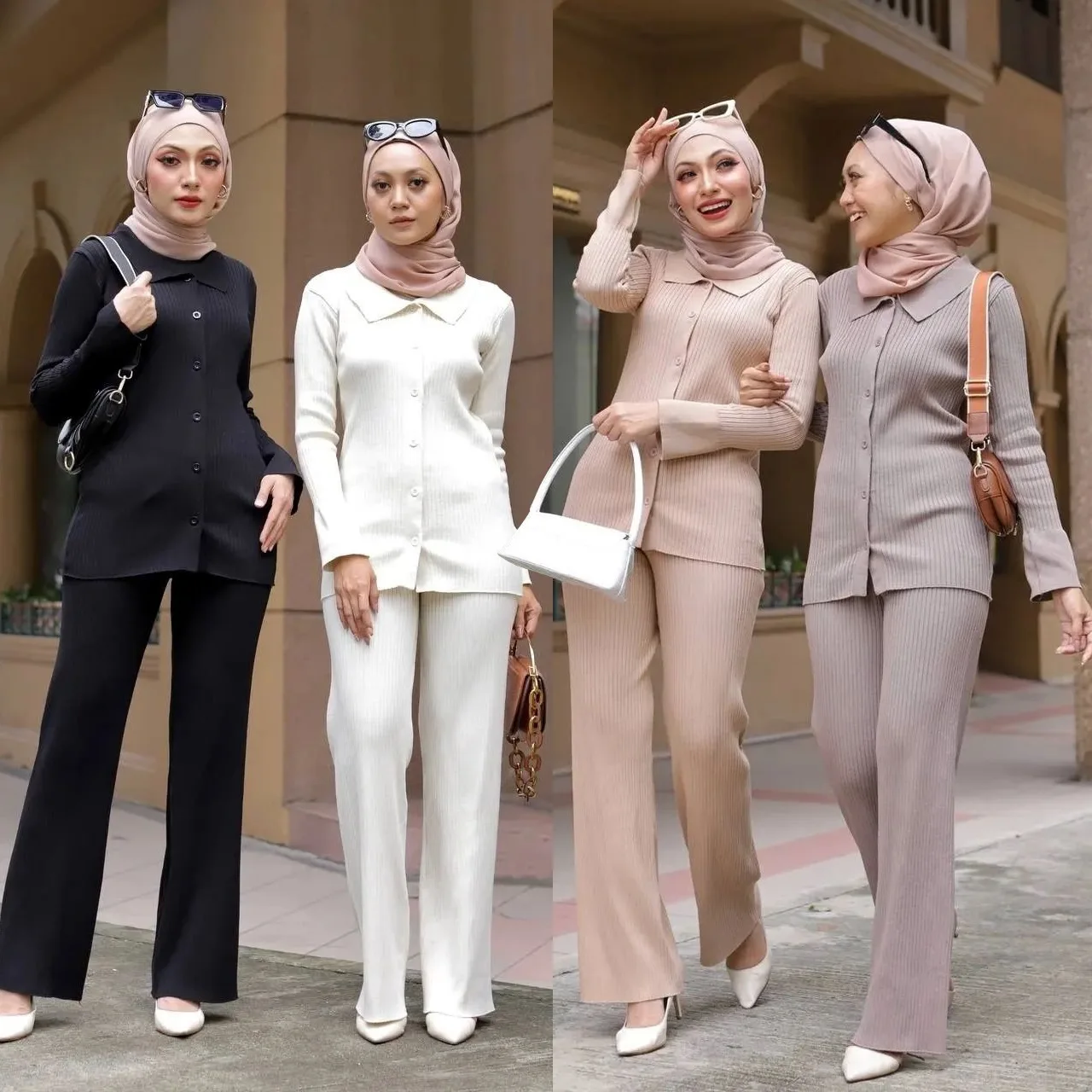 

Women Eid Muslim Sets Two Pieces Ensemble Knitting Sweaters Musulman Arab Wide Leg Pants Solid Islam Slim Casual Ramadan