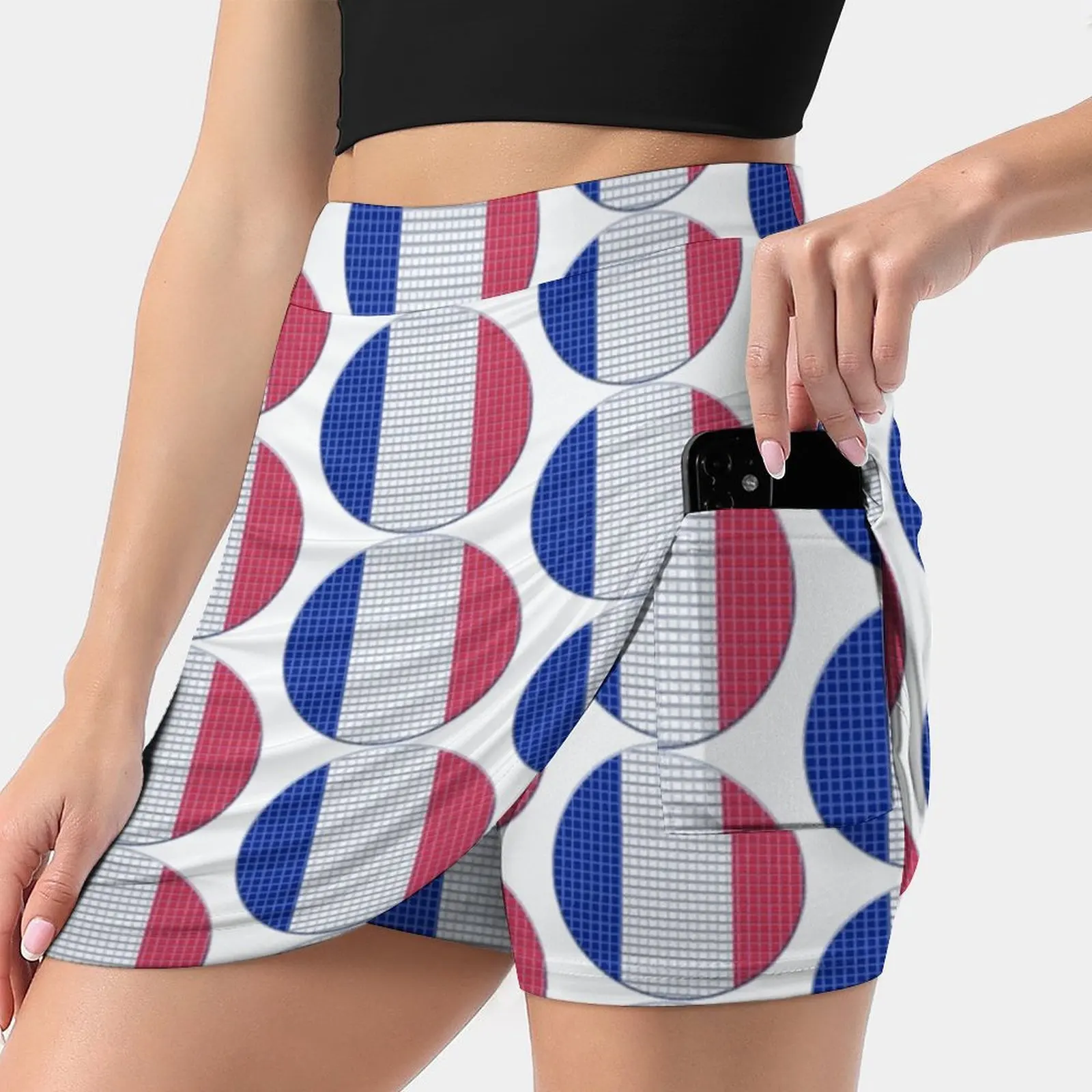 France Flag Rounded - Squares Pixel Summer Women's shorts Skirt 2 In 1 Fitness Yoga Skirt Tennis Skirts France Flag Rounded