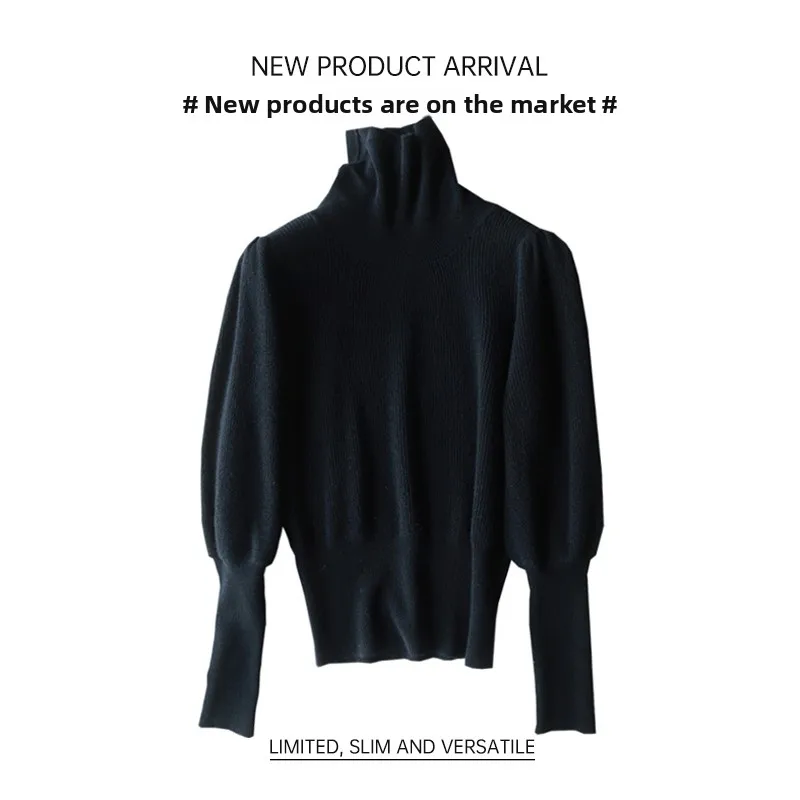 

Brand Women's Bla High Collar Svel Knitted Sweater Autumn Winter Faionable Inner Wear Lantern Sve Base Layer Top