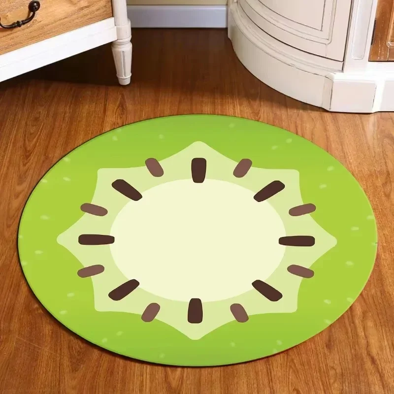 VIKAMA Lovely Kiwi Pattern Round Carpet Living Room Decorative Cushion Children's Room Fruit Theme Non-Slip Floor Mats