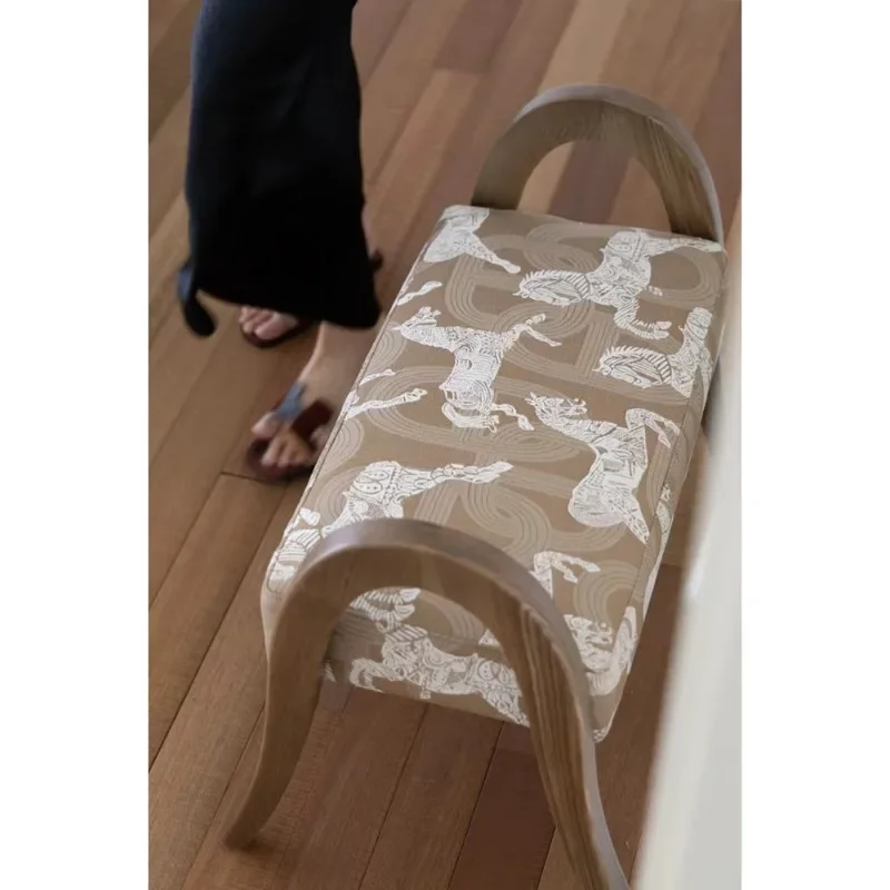 Horse embroidery shoe changing stool multi-use solid wood bed tail plus study pedal