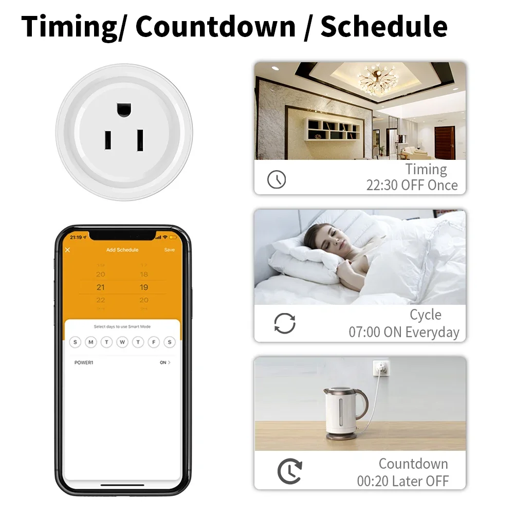 Tuya Smart Plug WiFi / Zigbee US Socket 20A With Power Monitor Timing Outlet Smart Life App Control Works with Alexa Google Home 6