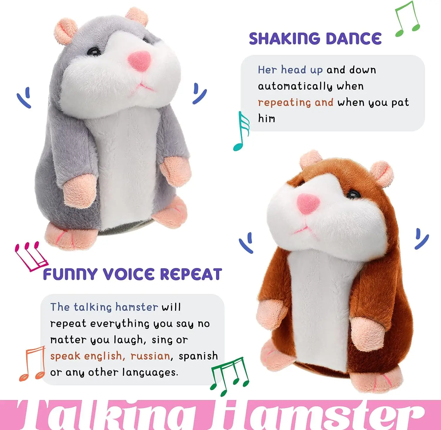 Talking Hamster Plush Toy, Repeat What You Say Funny Kids Stuffed Toys, Talking Record Plush Interactive Toys for, Birthday Gift