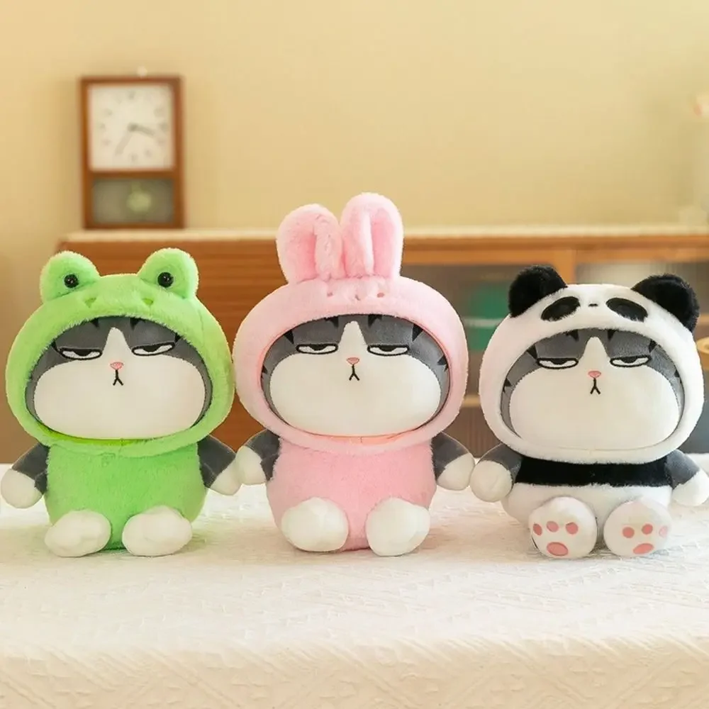 22/40cm Cartoon Tabby Cat Doll Plush Toy Small Hooded Dressed Panda Frog Bunny Plushie Peluche Cosplay Animal Kids Gift