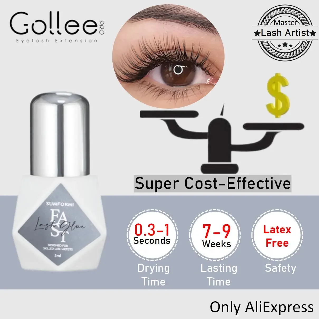 Gollee 0.3S Super Fast Drying Glue for Professional Eyelash Extension Waterproof Lashes Supplies Eyelash Adhesive Latex Free