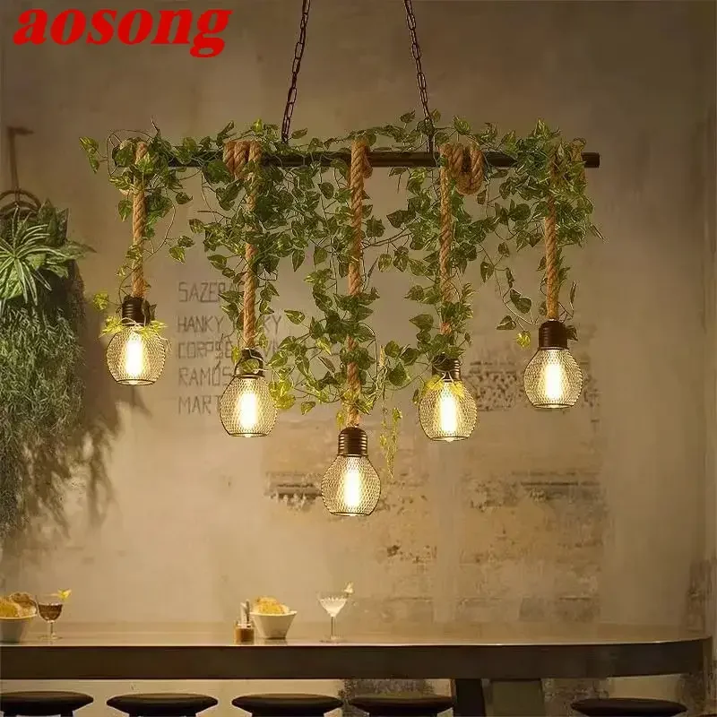 AOSONG American Country Pendant Lamp Retro Creativity Plant Music Restaurant Cashier Counter Bar Cafe Milk Tea Shop Chandelier