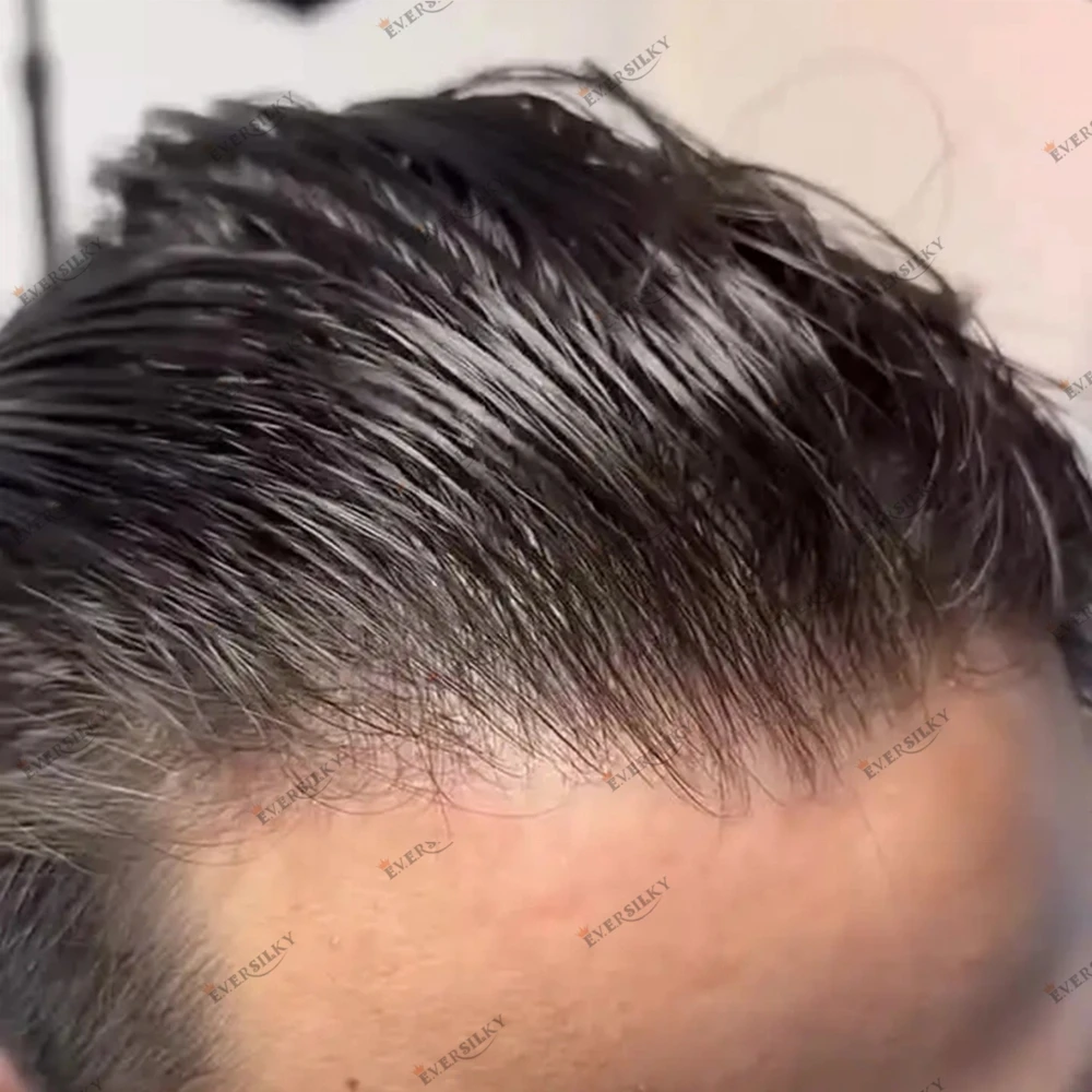 

Мужской парик с невидимой натуральной линией роста волос, плотность 80-90%, тонкая основа из кожи 0,02 мм # 1B # Система капиллярных протезов 22R: Мужской парик из натуральных волос