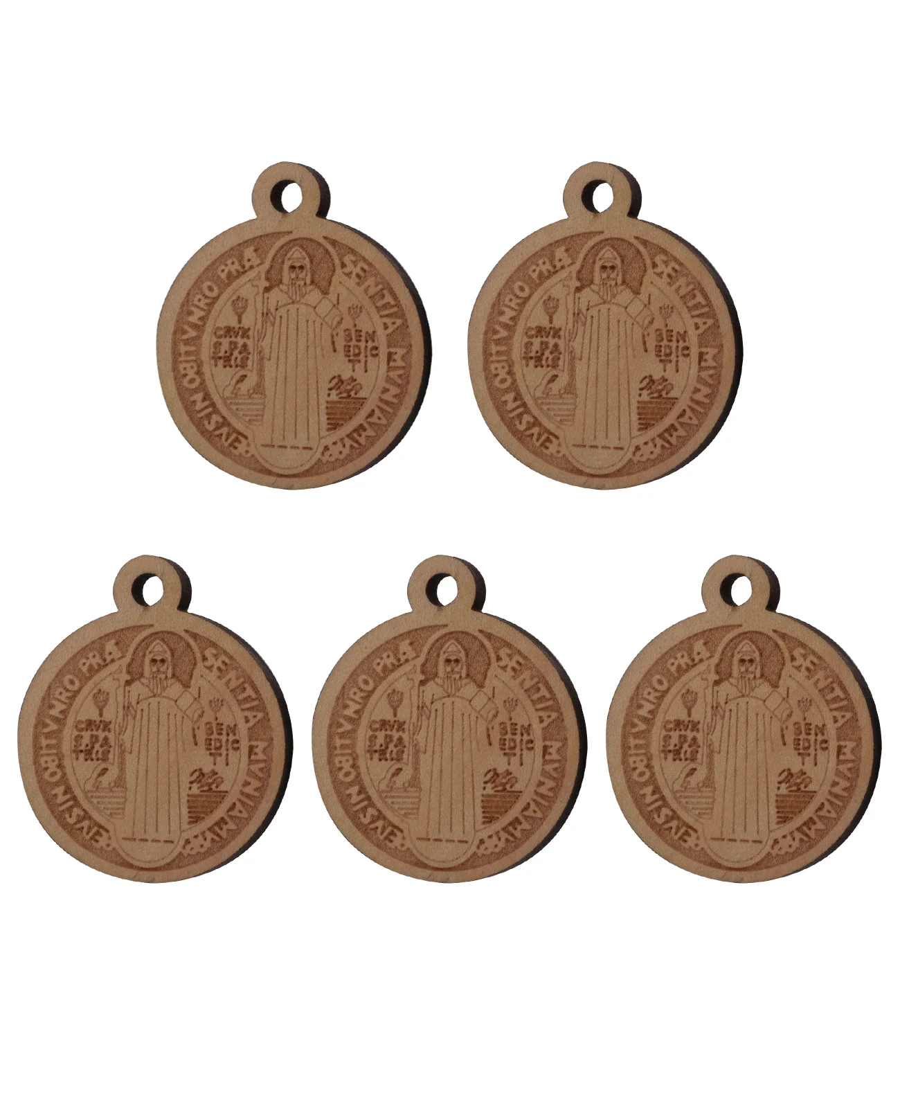 Diyalo 5Pcs Christian Exorcism CSPB St.Benedict Medal Pendant Antique Wooden Saint Benedict Pendants for DIY Handmade Jewelry