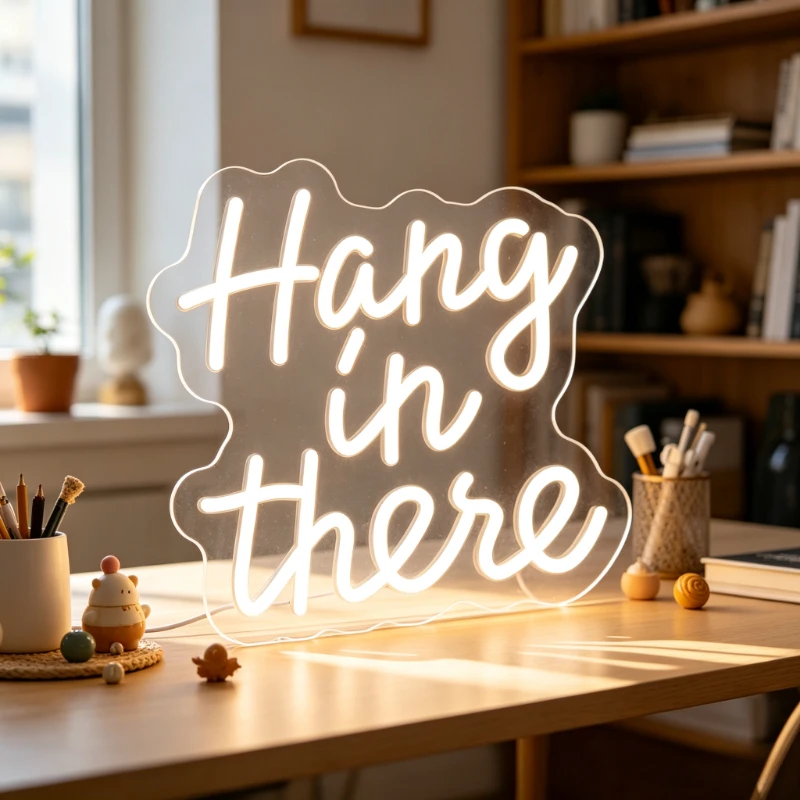 Hang in There Neon Sign LED Marquee Light Inspirational Quote for Office Desk Decor Motivation Graduation Encouragement Gift
