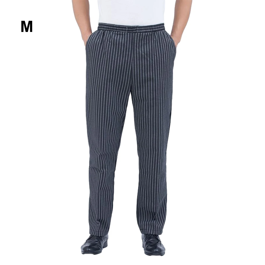 Elastic Waist Work Uniform Men S Striped Chef Trousers For Hotel Kitchen Striped Baker Trousers XXL