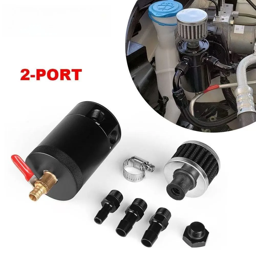 

Baffled Oil Catch Can 2-Port Breather Filter Aluminum Oil Separator Tank Air Filter PCV CCV Engine Reservoir Universal Car Mod