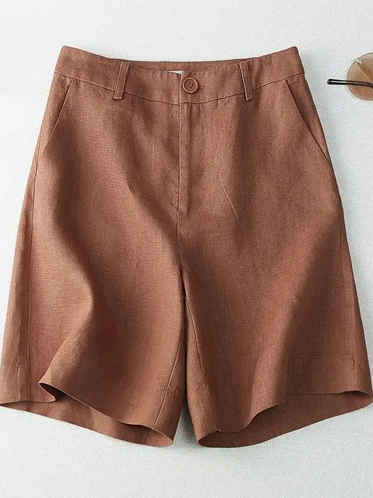 Spring Femme Five Point Wide Leg Shorts Korean Lady Fashion High Waist Cotton Linen Trousers Summer Women Straight Leg Pantalons