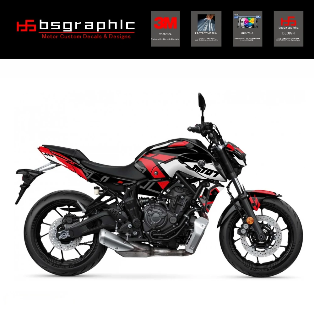 

For Yamaha Mt-07 MT07 2021-2024 23 22 Motorcycle Body Fairing Protective Sticker Decal Street Bike Sanctuary Graphic Kit Black