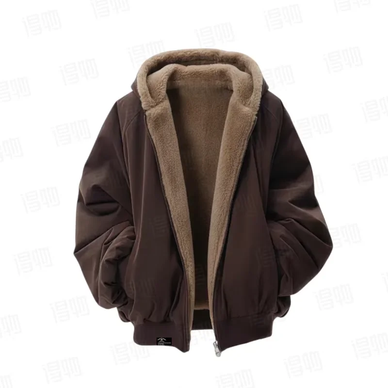 

Vintage Polar Fleece Jackets Men Winter High Quality Thick Jacket and Korean Streetwear Loose Couple Trendy Warm Coats Male Top