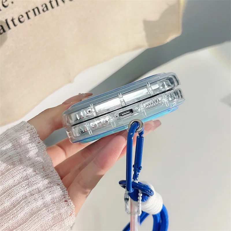 만화 수영 동물 인형 휴대폰 케이스, 삼성 갤럭시 Z 플립 3 Z 플립 4 Z 플립 5 하드 PC 후면 커버, Z플립 5 케이스 쉘