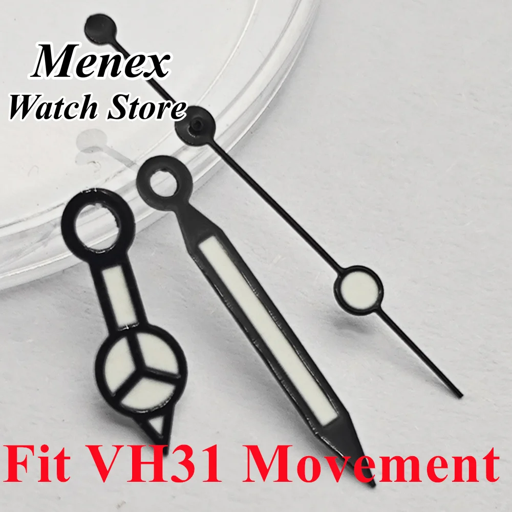 VH31 Black Watch Hands 8mmx12mmx12.5mm with Green Luminous Feature Quartz Movement Compatible Watch Accessories Parts