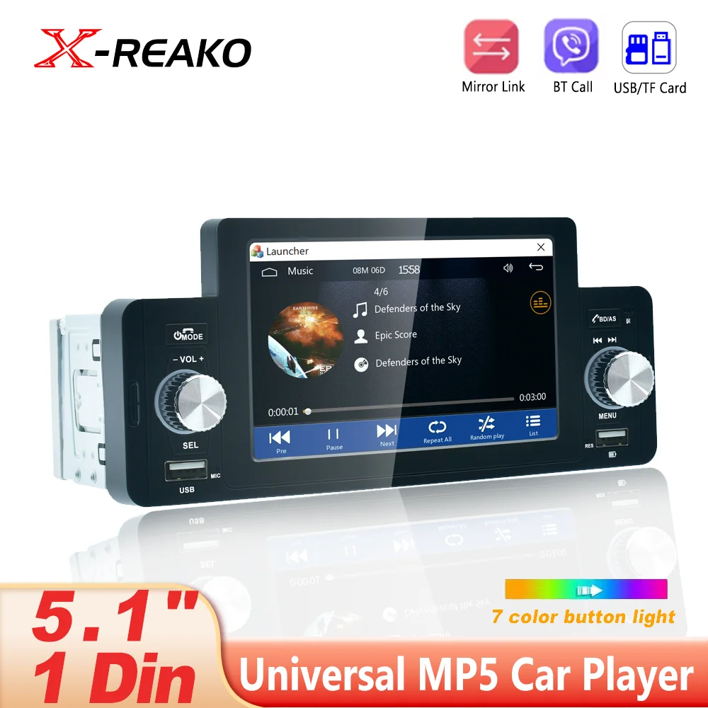 REAKO 5 inch Car X-Radio 1 Din  Universal Multimedia Player Touch Screen with Bluetooth FM Receiver Mirror Link MP5