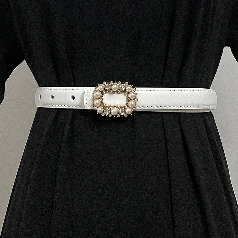 New Women's Pearl Inlaid Buckle High-end Matching Fashion Decoration Dress Belt Sweater Versatile Genuine Leather Women's Belt